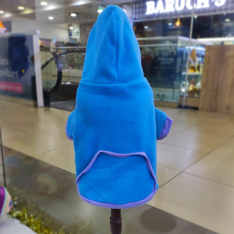 HOODIE TURQUESA CON FILOS MORADOS PARA PERRITOS Y GATITOS UNISEX EN TALLAS XXXS/XXS