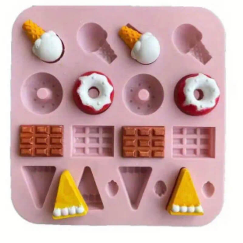 Molde de silicona con diseño de varios dulces para uso en Velas, jabón, alimentos, resina, chocolate.