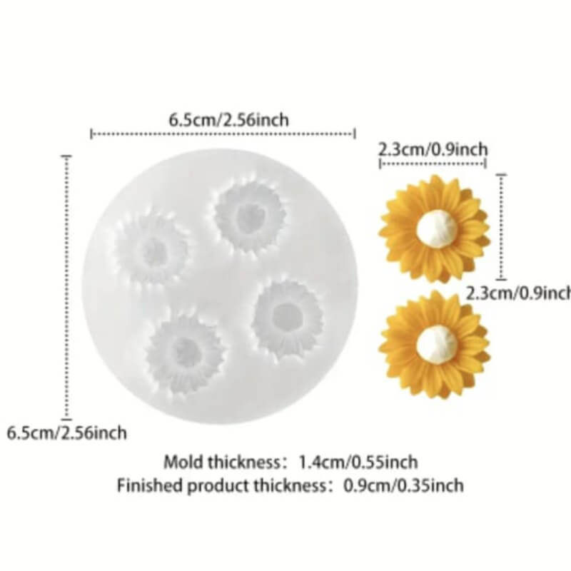 Molde de silicona con diseño de mini girasoles x4 para uso en Velas, jabón, yeso, chocolate, resina.
