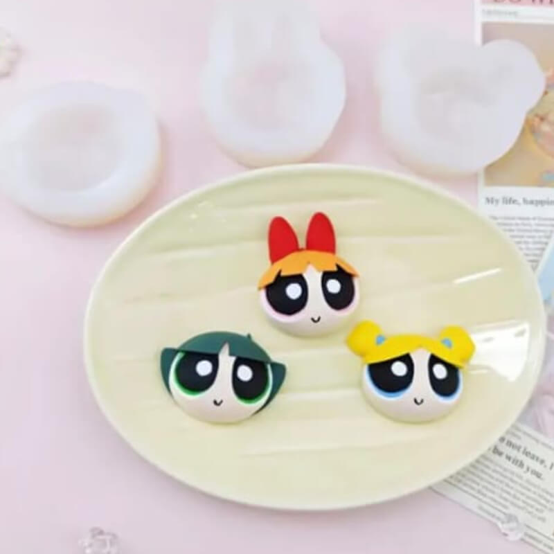 Molde de silicona con diseño de Chicas superpoderosas para uso en resina, porcelana fría, cemento, yeso, velas, alimentos.
