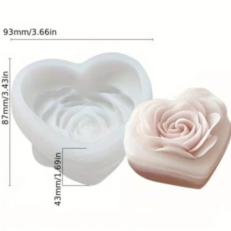 Molde de silicona con diseño de Flor estilo corazón para uso en Velas, Jabones, resina, chocolate.