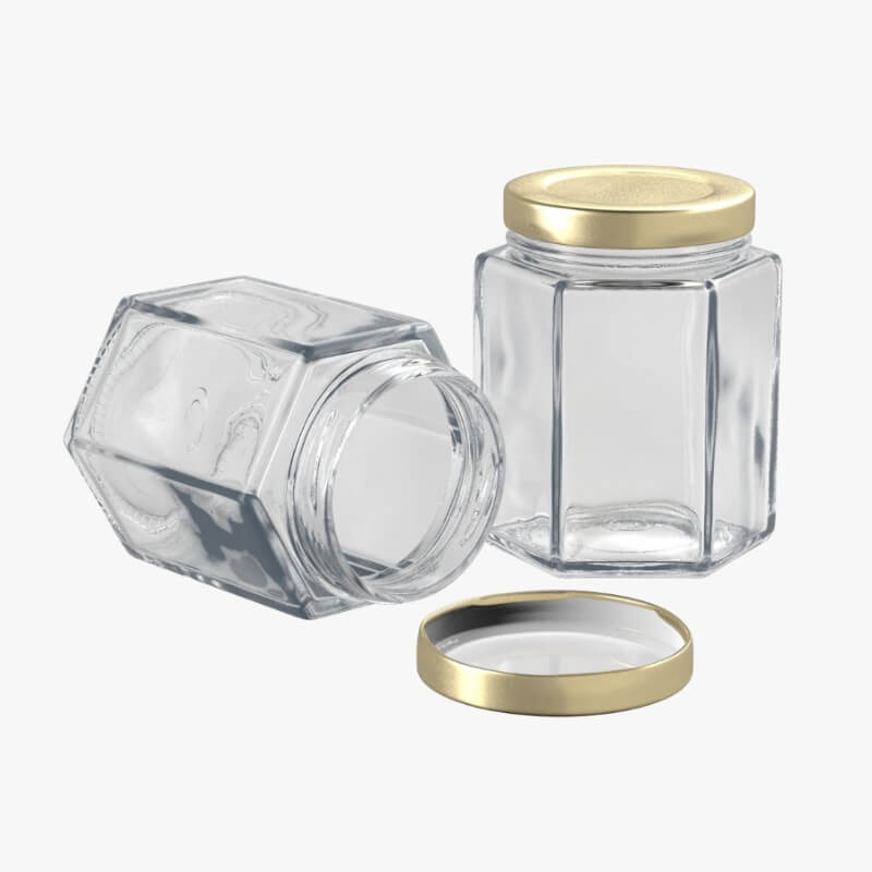 Envase Cristal Hexagonal Tapa Dorada