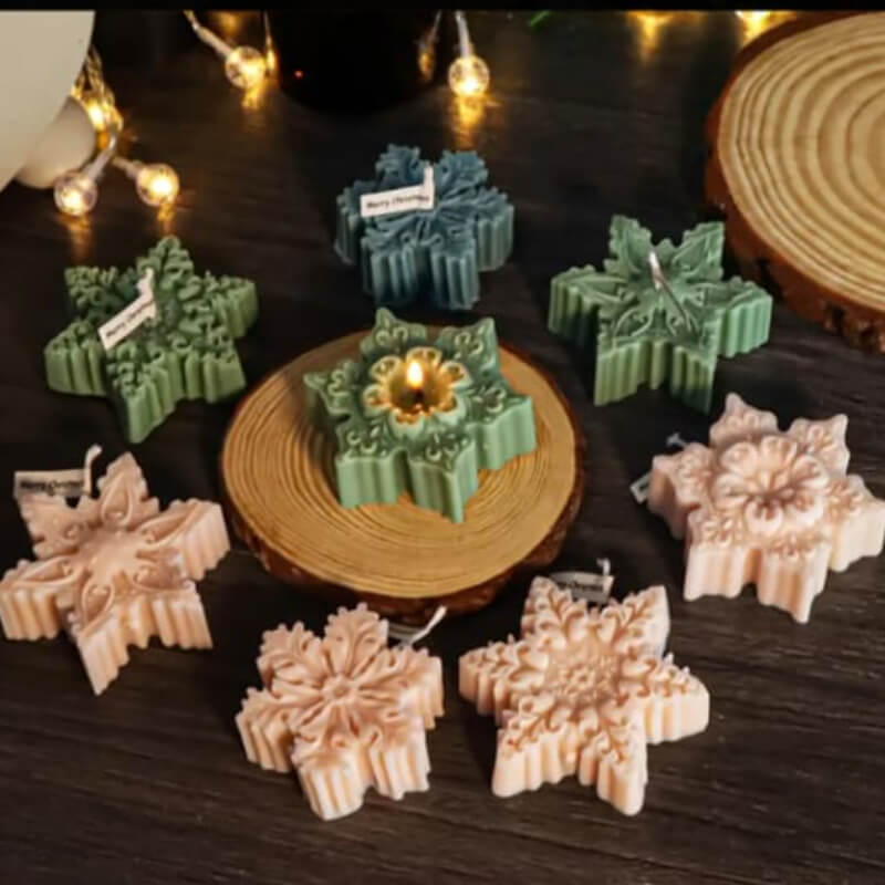 Moldes de silicona con diseño de Copos de nieve 4 diseños variados para uso en Velas, Jabones, resina, chocolate (valor unitario en la descripcion)