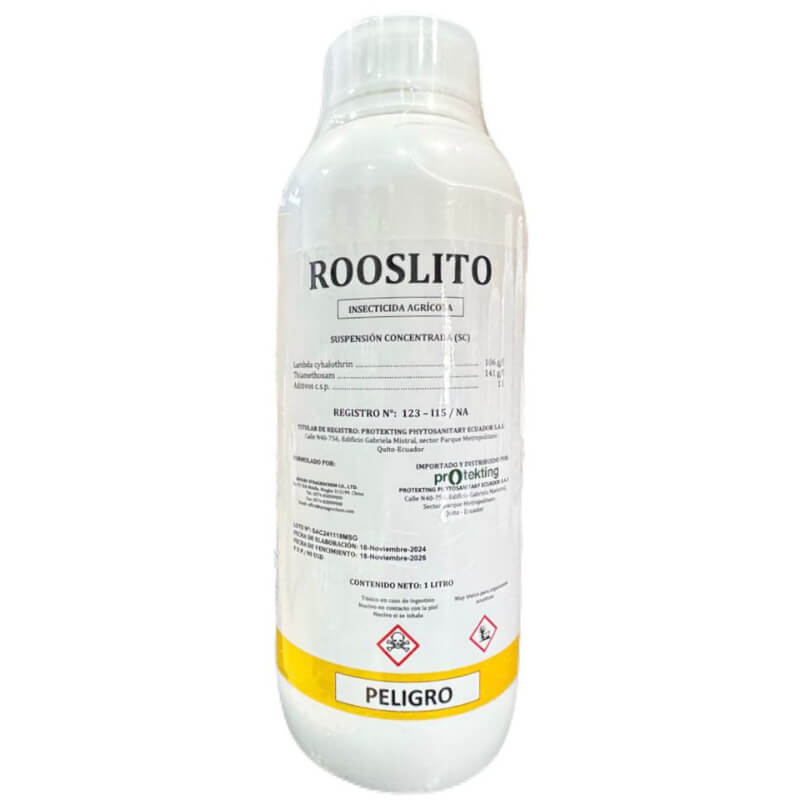 Rooslito, Insecticida, Lambda Cyhalothrin 106g/l - Thiamethoxam 141g/l. Presentación Litro.