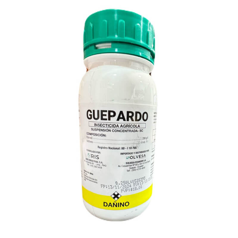 Guepardo, Insecticida, Fipronil 200g/l. Presentación 250ml, Solvesa.