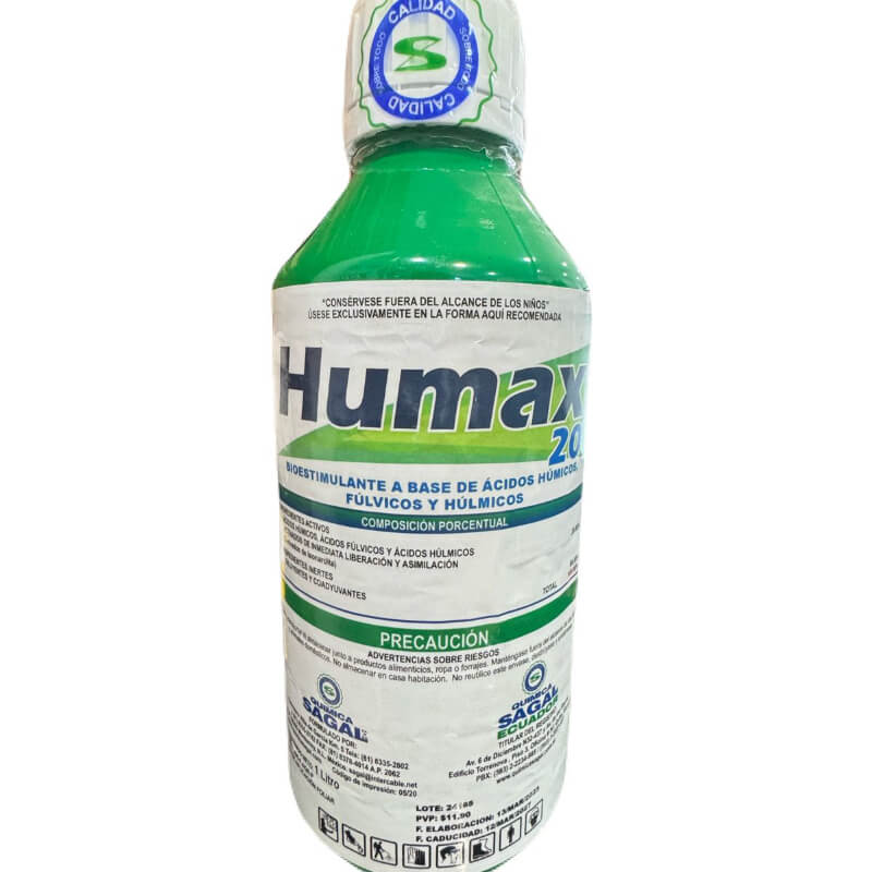 Humax 20, Bioestimulante, Ac Húmicos y Fúlvicos. Presentación Litro, Sagal.