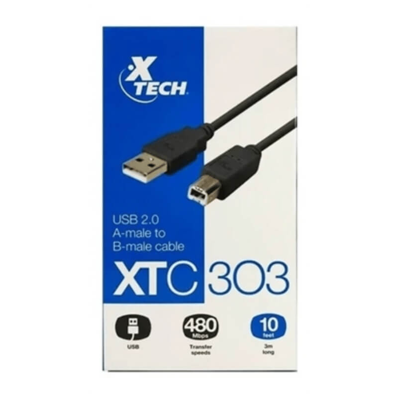 XTECH XTC303 3METROS USB 2.0 A TO B MALE CABLE