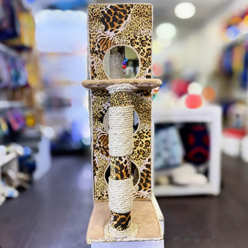 RASCADOR ANIMAL PRINT BEIGE DE MADERA FORRADO DE TAPIZON
