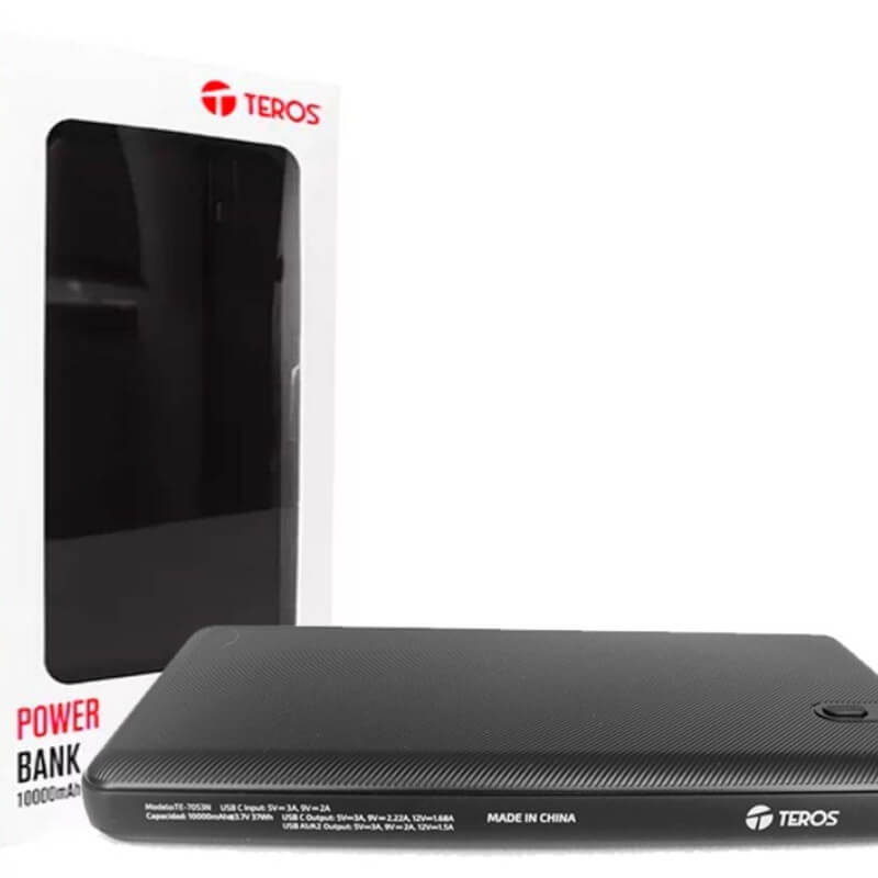 POWER BANK TEROS 10000 MAH PD 20W LITIO GRADO A 2 SALIDAS