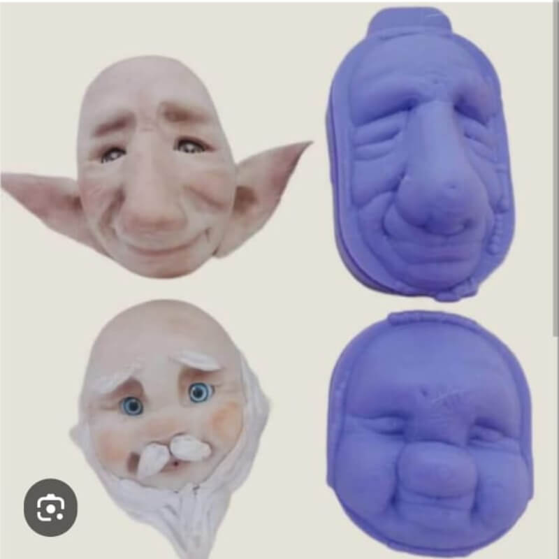 Molde de silicona Cara Duende Chica x2 151 para uso en porcelana fría. Romina Rago