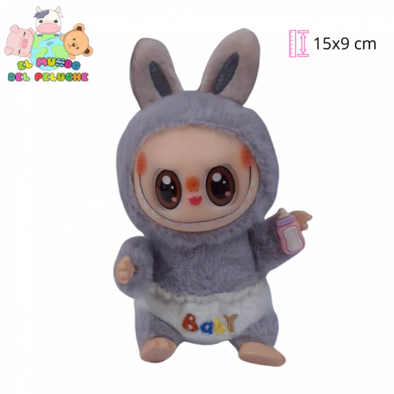 Llavero de Peluche Labubu Bebé con Sonido y Mini Biberón | 15x9 cm | El Mundo del Peluche