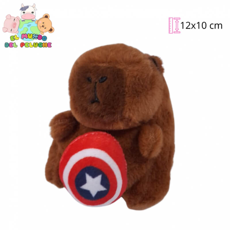Llavero de Peluche Capibara Héroe Marvel con Escudo Giratorio | 12x10 cm | El Mundo del Peluche