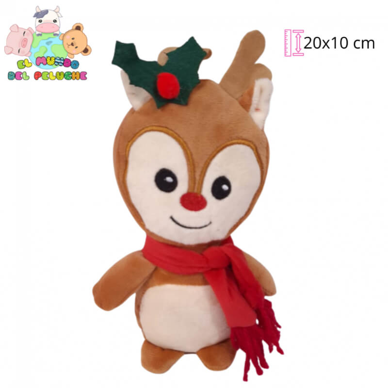 Peluche Reno Navideño #0 con Bufanda Roja y Adorno Verde | 20x10 cm | El Mundo del Peluche