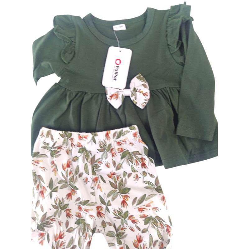 Conjunto Niña Pantalón y Playera Hojas Verdes | Ropa Infantil Cómoda