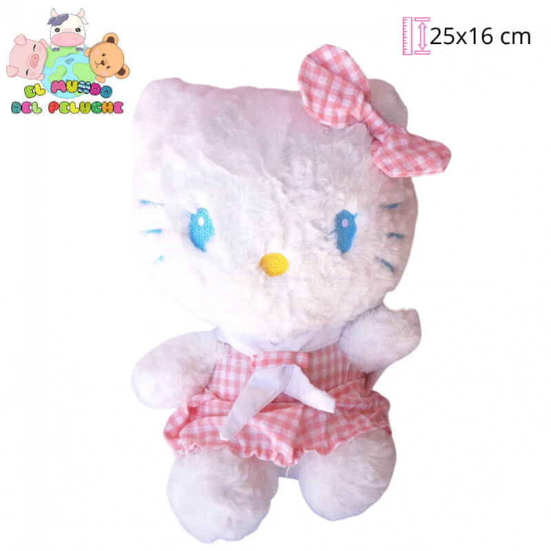 Peluche Kitty Rosa Vestido Cuadros | 25x16 cm | El Mundo del Peluche
