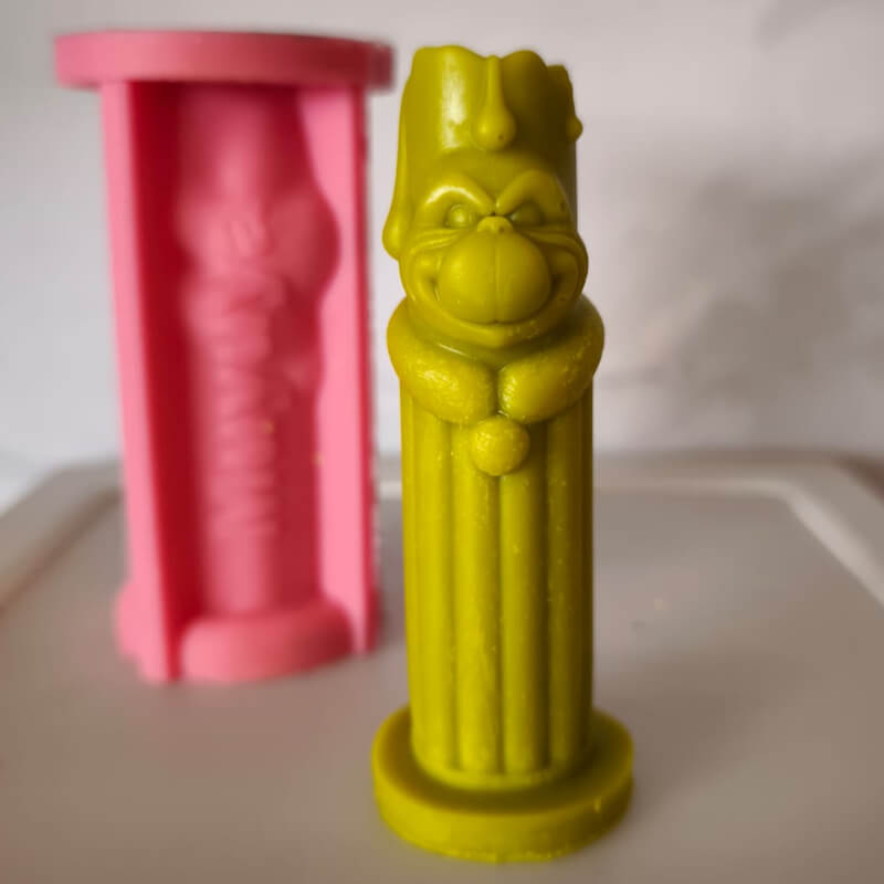 Molde de silicona con diseño de Grinch tipo velón, para uso en alimento, resina, cemento, jabones