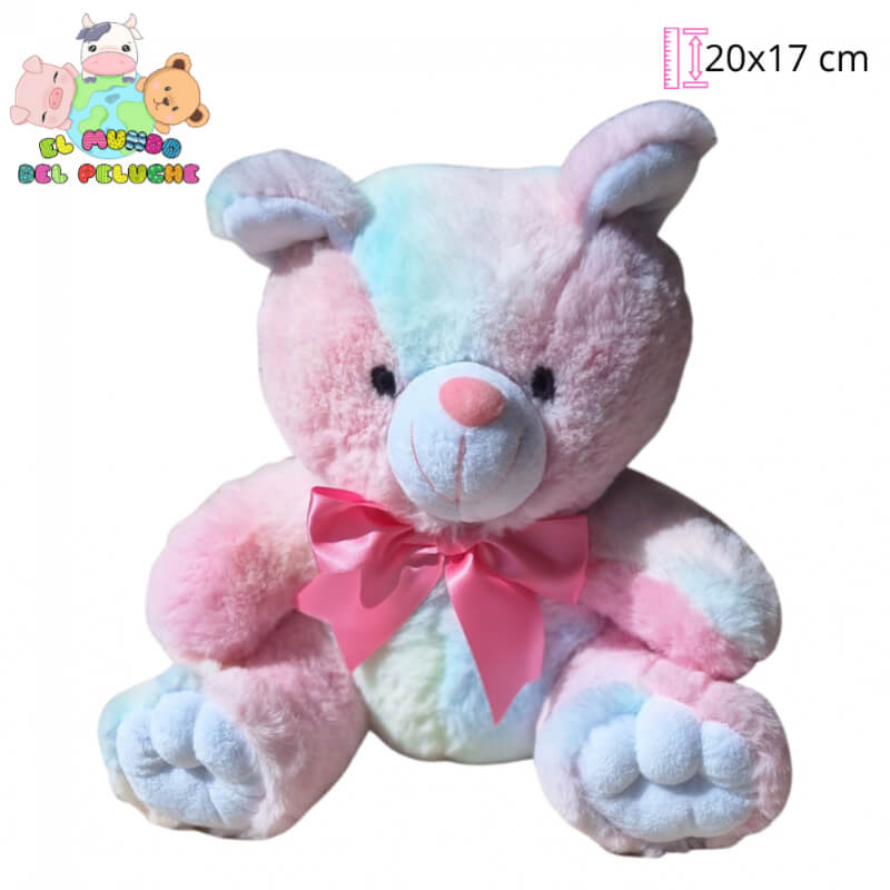 Oso Brandon Arcoíris #0 | Peluche Multicolor con Moño | 20x17 cm | El Mundo del Peluche