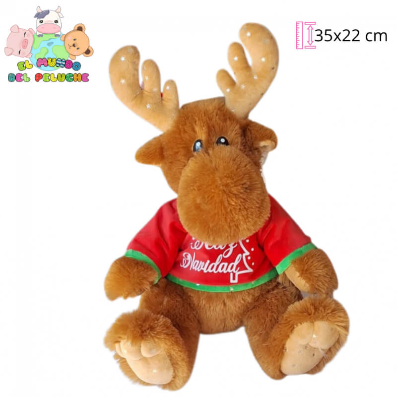 Reno Sentado Mediano | Peluche Navideño “Feliz Navidad” | 35x22 cm | El Mundo del Peluche