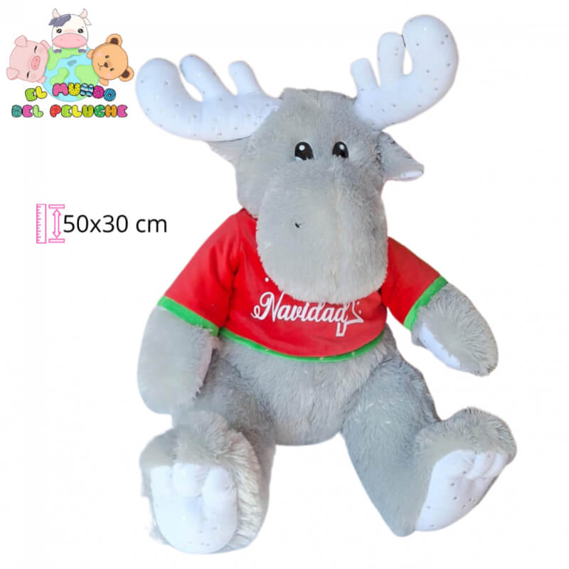 Reno Sentado Grande | Peluche Navideño Feliz Navidad | 50x30 cm | El Mundo del Peluche