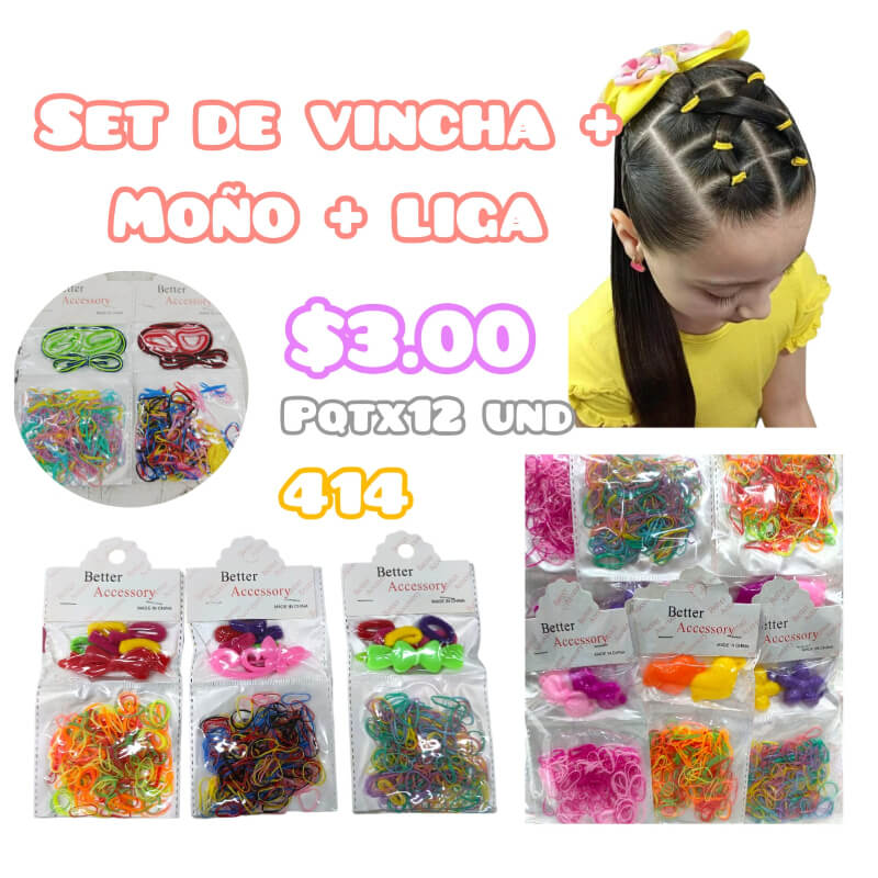 SET DE VINCHA + MOÑO+ LIGA