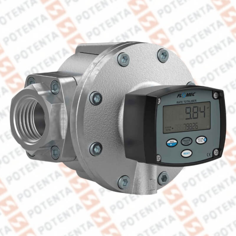 Flujometro OM, eng oval, display, 8-130gpm, pulsos Npn, 80°C, aluminio, 2Npt-H, diesel, Flomec