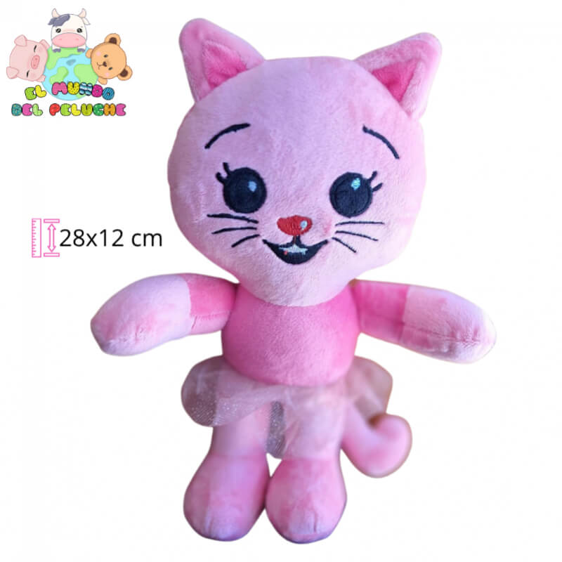 Gatita Meili Mundo Plim Plim | Peluche Rosa Suave con Faldita de Tul | 28x12 cm | El Mundo del Peluche