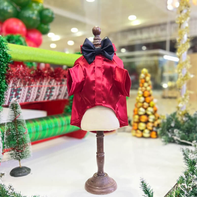 CAMISA ROJO NAVIDAD CON CORBATIN NEGRO PARA PERRITOS Y GATITOS TALLA XS/S
