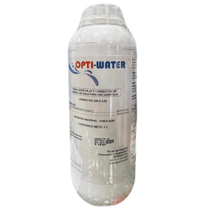 Opti-Water Litro, Regulador de PH y Suavizante de Agua, Ácido Ortofosfórico. Interoc.