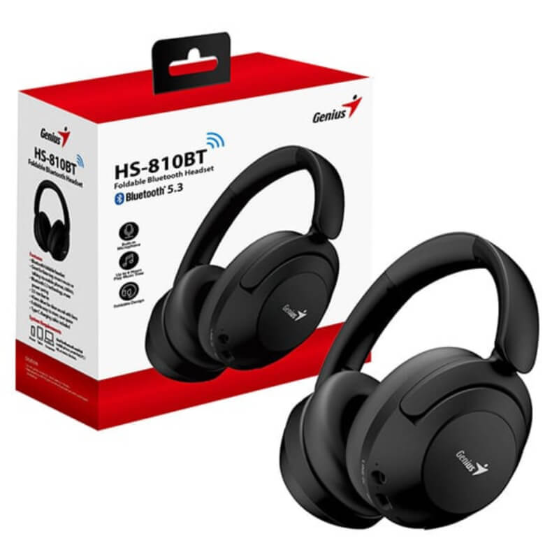 AUDIFONO GENIUS HEADSETS /WIRELESS HS-820BT COLOR NEGRO /PLEGABLE /BT5.4 /CON MIC /TIPO-C /RECARGABLE