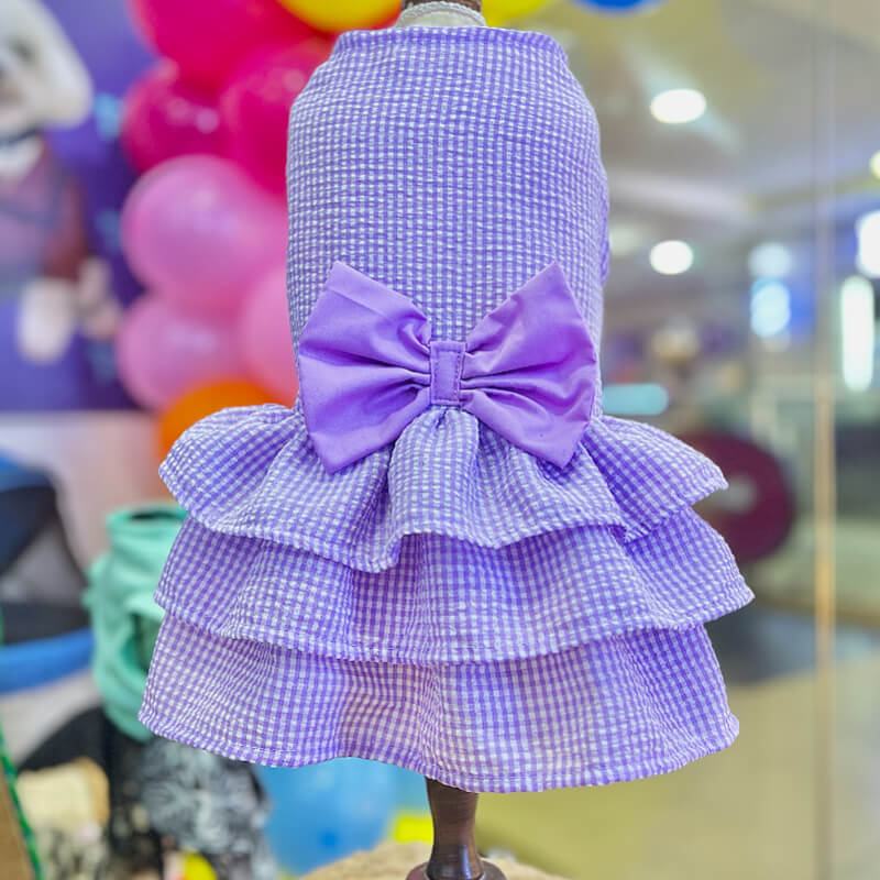 VESTIDO A CUADROS LILA PASTEL PARA GATITAS Y PERRITAS TALLA M/L