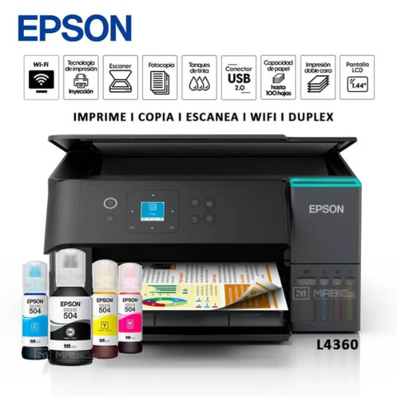 Impresora Multifuncional Epson EcoTank L4360 WiFi - Dúplex Automático y Pantalla LCD
