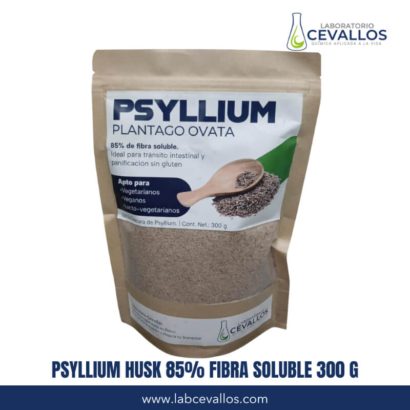 Psyllium Husk 85% Fibra Soluble 300 g | Plantago Ovata Alta Pureza | Salud Digestiva | Laboratorio Cevallos