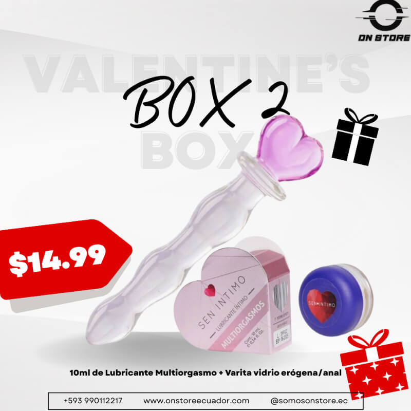 Caja de Regalo, Box #2, Lubricante Multiorgasmo + Varita vidrio erógena/anal. Sen Intimo