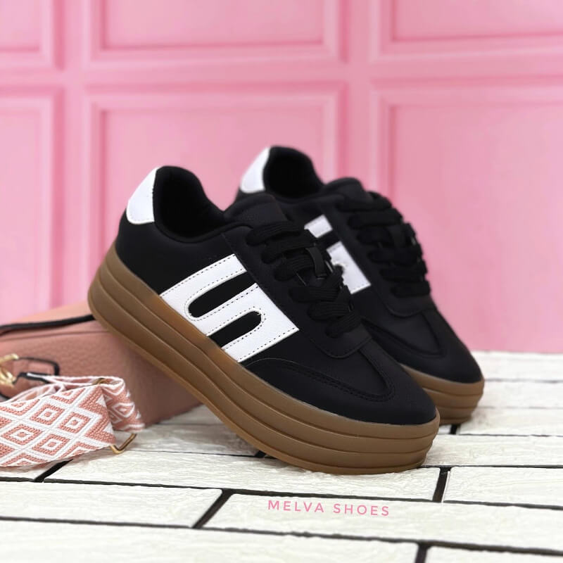 Sneakers Negro y Blanco Urbanos: Comodidad, Estilo y Tendencia con Suela Media Cafe