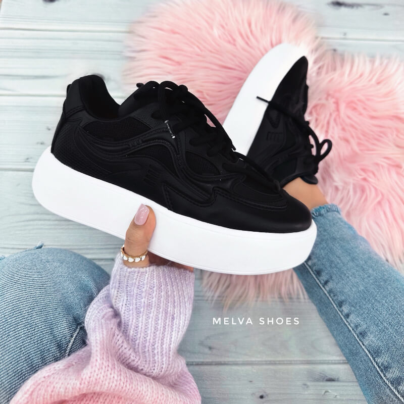 Sneakers Negros de Suela Altura Media – Estilo Urbano, Comodidad y Durabilidad