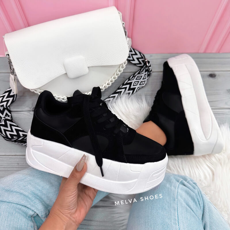 Sneakers Negros de Suela Alta – Estilo Urbano, Comodidad y Durabilidad
