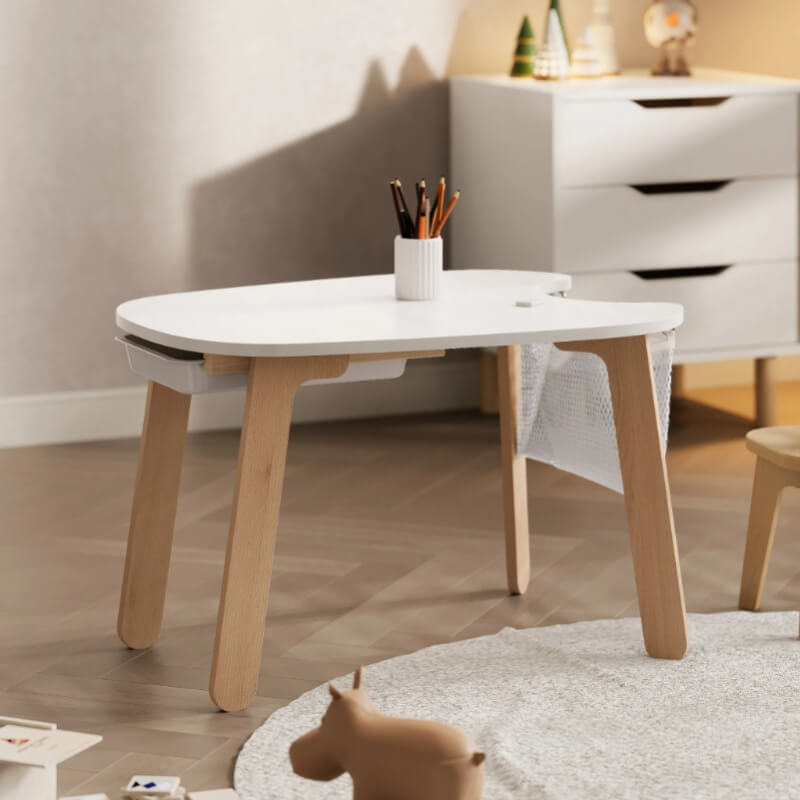 Mesa infantil con almacenaje - Blanca / Madera