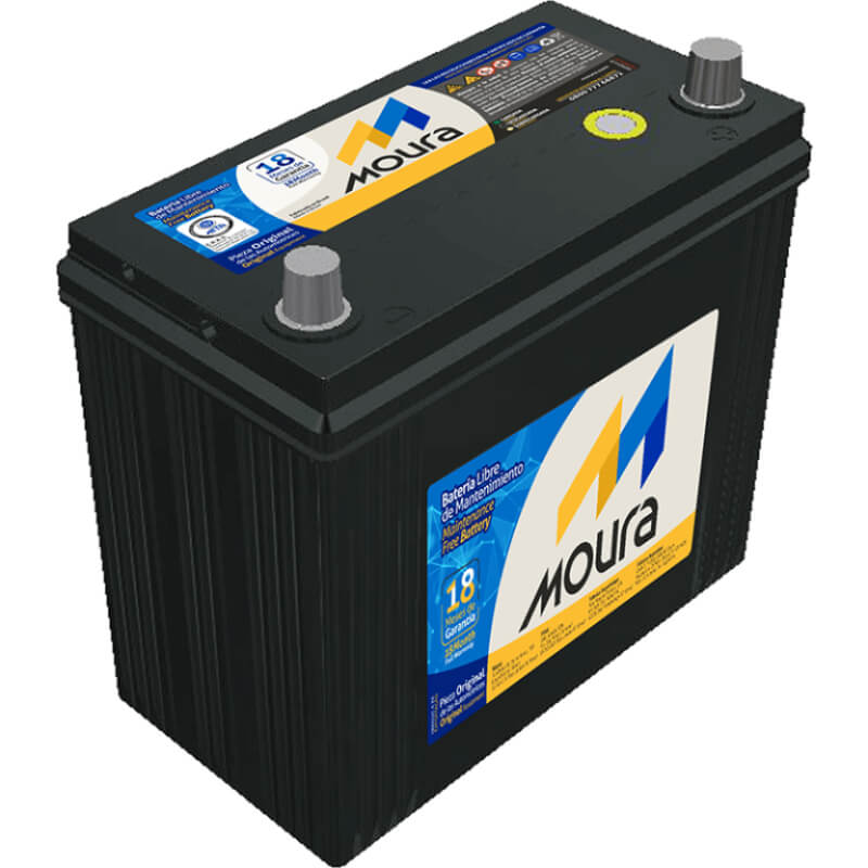 BATERIA MOURA BRASILEÑA CAJA NS60 14 PLACAS 50 AMPERIOS POLARIDAD DERECHA (- +)