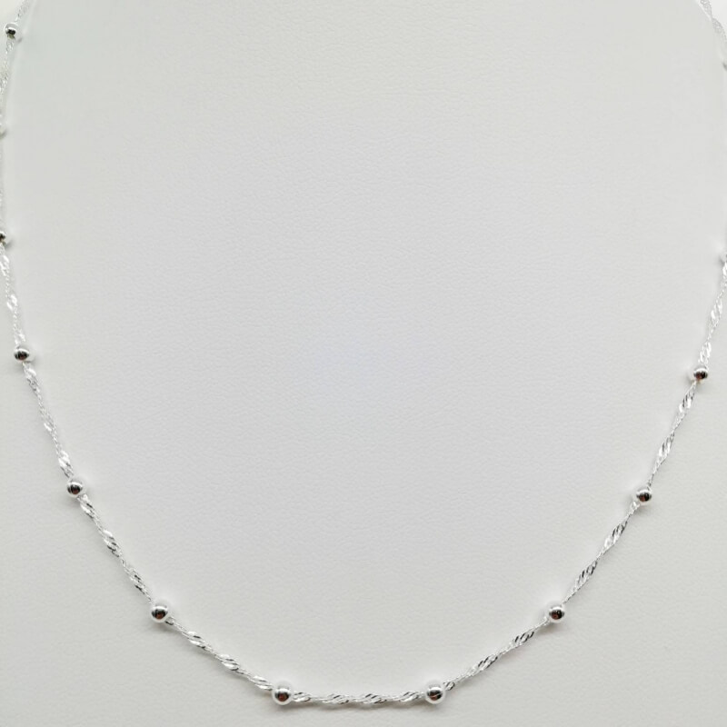 Cadena de Plata 925 Singapur con Bolitas 4mm - 50cm | Hipoalergénica, Femenina y Elegante
