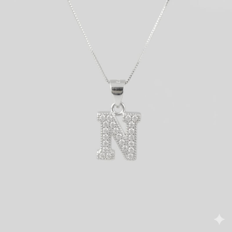 Collar Plata Ley 925 Inicial 'N' con Microcircones 9mm - Elegancia y Brillo