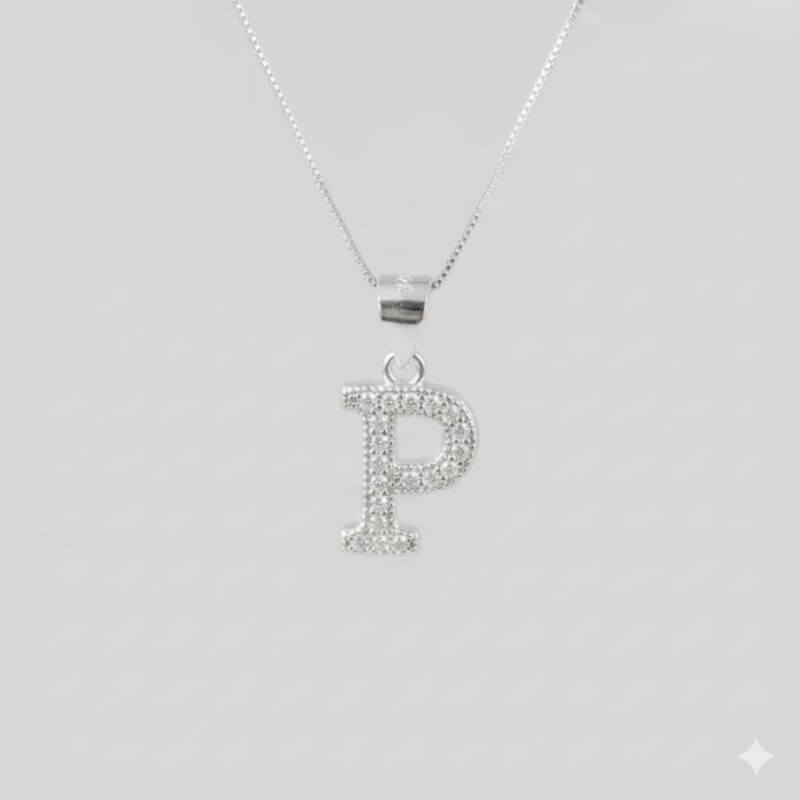 Collar Plata Ley 925 - Dije Inicial 'P' con Microcircones 1.2 cm - Elegancia y Brillo
