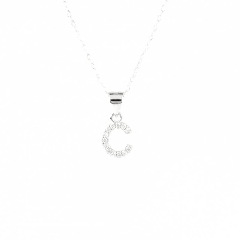 Collar Plata Ley 925 - Dije Inicial 'C' con Microcircones 9mm - Elegancia y Brillo