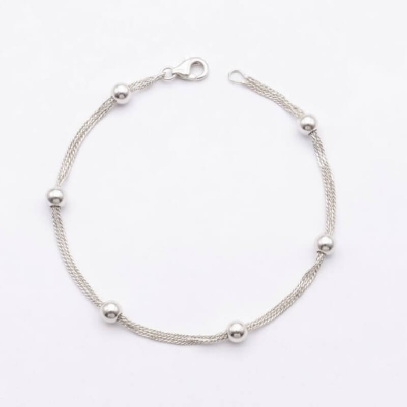 Pulsera Singapur con Bolitas 4mm - Plata 925 | Estuche Regalo | Joyería Fina