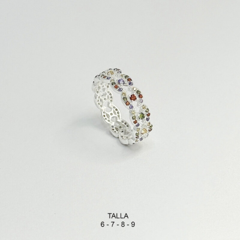 Anillo de Plata Ley 925 con Microcircones de Colores Mix – Joya Exclusiva y Brillante para Mujer **