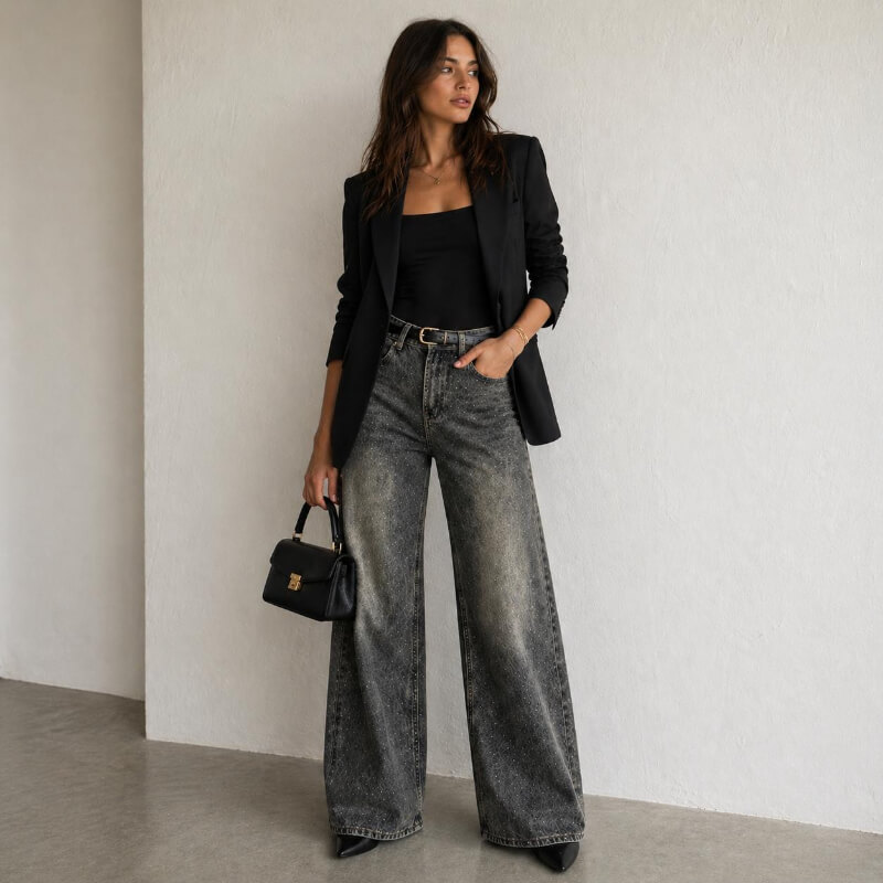 Jean Gchic, Wide Leg: Estilo sofisticado con brillos calidad Premium RF3826-1