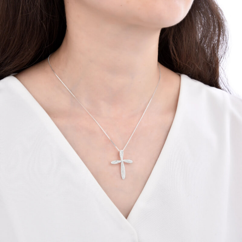 Cadena 45 cm + Dije Cruz con Circones Blancos 3x2cm - Elegancia y Fe en Plata 925