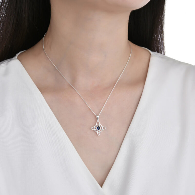 Cadena 45 cm + Dije Triqueta Celta Azul de Plata 925 - Nudo Perenne, Protección y Espiritualidad