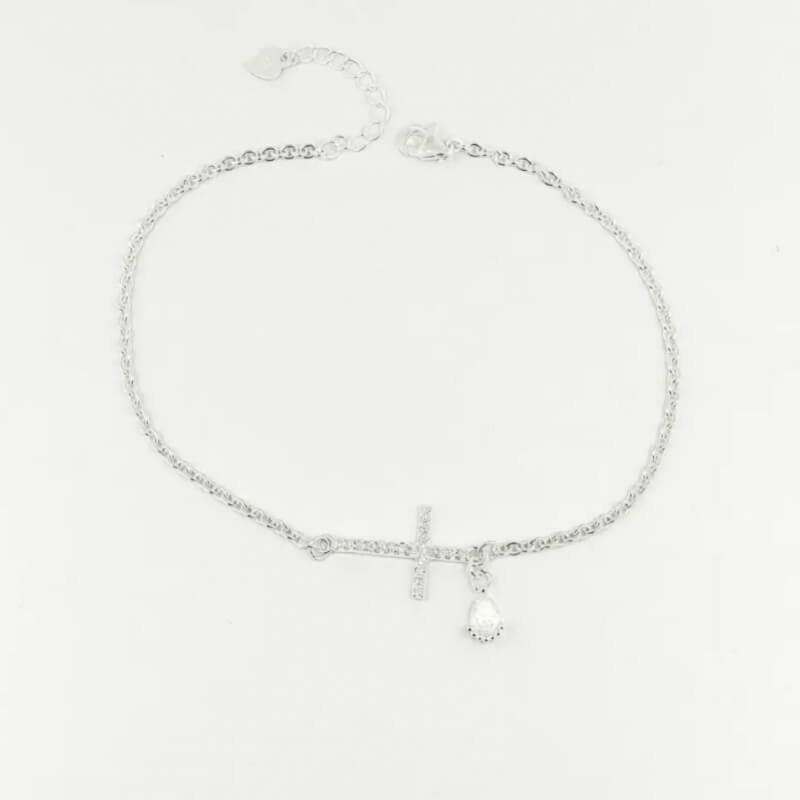 TOBILLERA EN PLATA LEY 925 CRUZ MICROCIRCONES