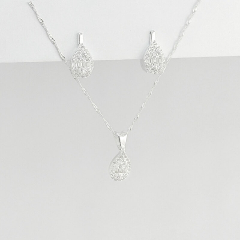 Juego de Plata 925 Ositos con Circones – Collar y Aretes Hipoalergénicos - Regalo Ideal