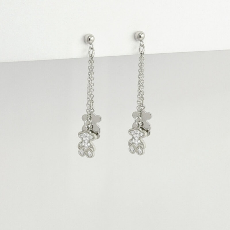 Arete Largo Plata 925 TOUS Doble Original - Pendiente Colgante Elegante Mujer